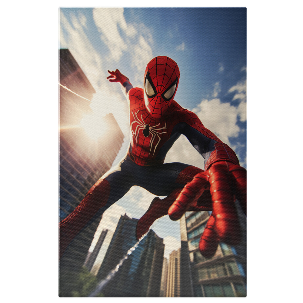 Tablou Canvas cu Portretul lui Spiderman în Săruturi între Zgârie-Nori, Marime 40x25CM [1]