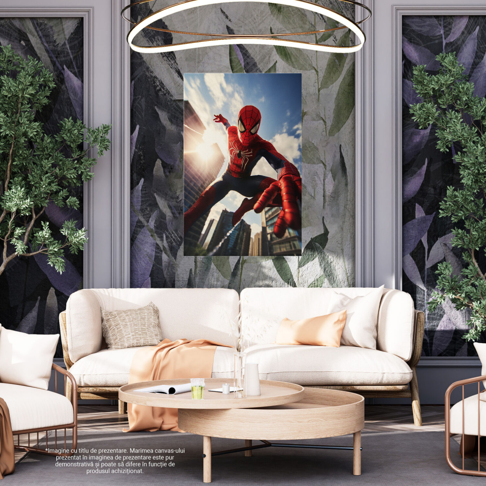 Tablou Canvas cu Portretul lui Spiderman în Săruturi între Zgârie-Nori, Marime 40x25CM [4]