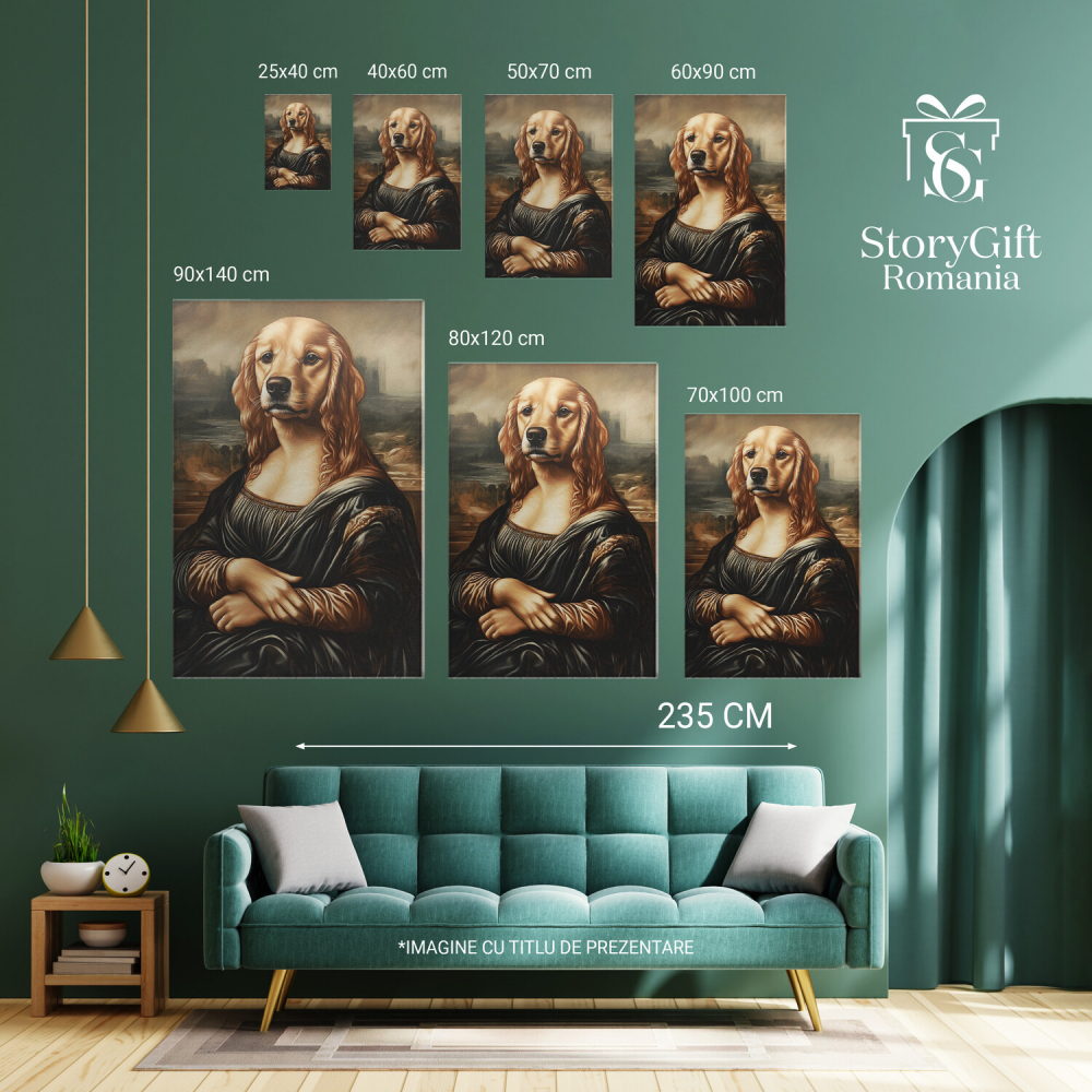  Tablou Canvas Personalizat Portret În Stilul Mona Lisa Cu Haină VerdeMarime 40x25CM [6]