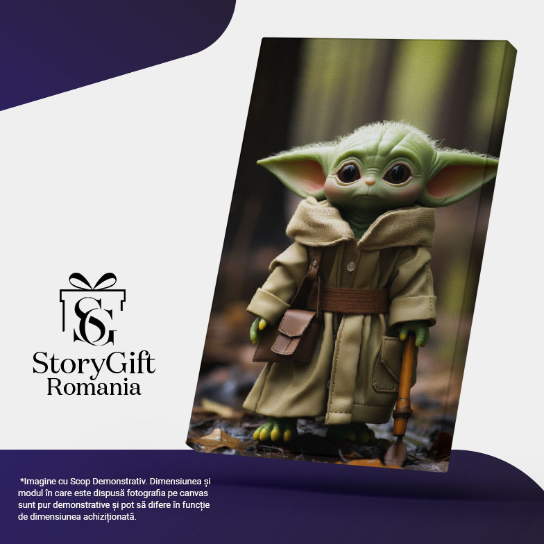 Tablou Canvas: Portret Yoda in natura tanar Războiul stelelor filme sf cu geanta de piele Pictura Digitala 40x25CM [5]