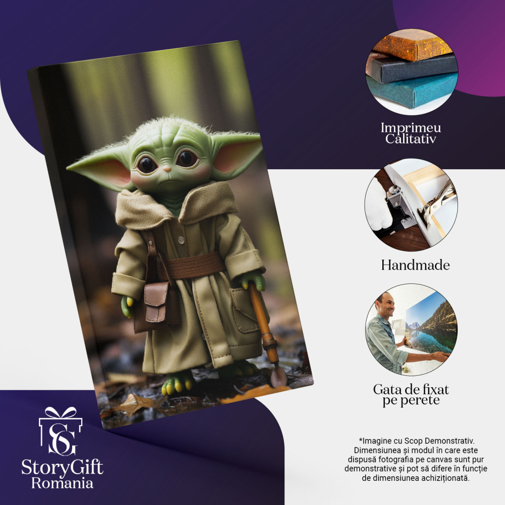 Tablou Canvas: Portret Yoda in natura tanar Războiul stelelor filme sf cu geanta de piele Pictura Digitala 40x25CM [3]