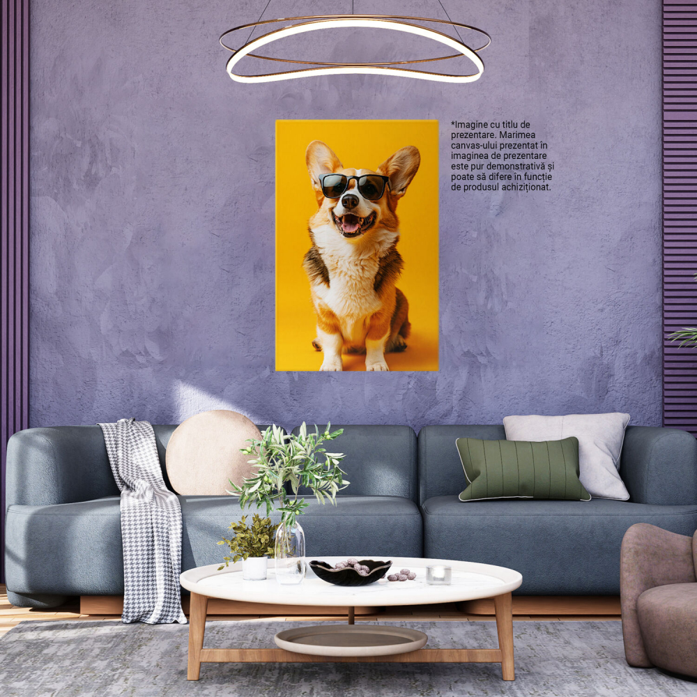 Tablou Canvas Welsh Corgi Râzând pe Fundal Galben | Artă Digitală, Marime 40x25CM [3]