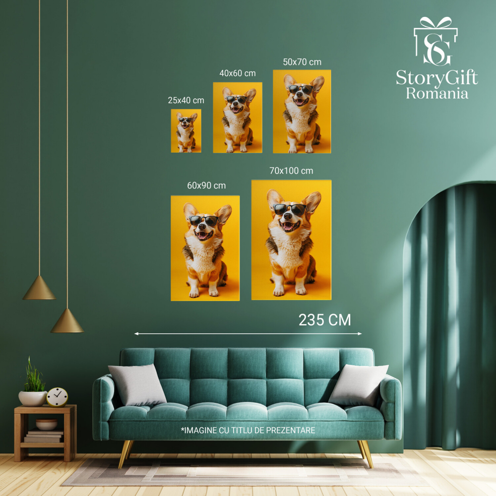 Tablou Canvas Welsh Corgi Râzând pe Fundal Galben | Artă Digitală, Marime 40x25CM [4]