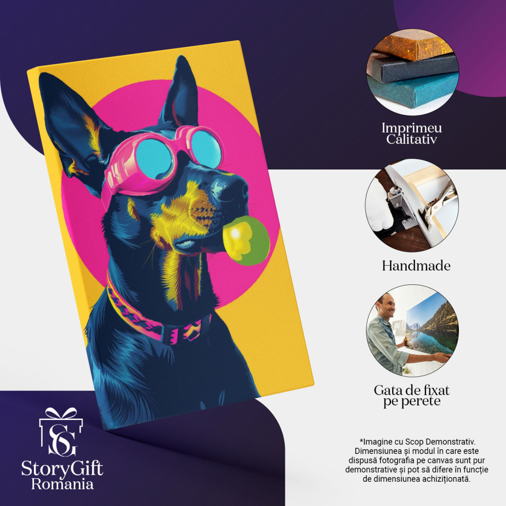 Tablou Canvas Portretul în Culori Contrastante Ciobănesc German cu Ochelari Desen Captivant , Pictura Digitala 40x25CM [3]