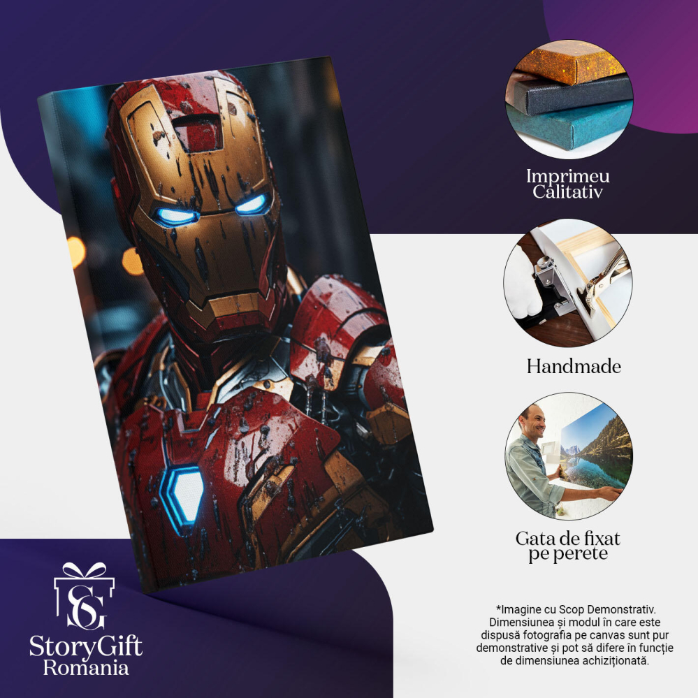 Tablou Canvas:  Portretul personajului Iron Man - armura murdara Pictura Digitala 40x25CM [3]
