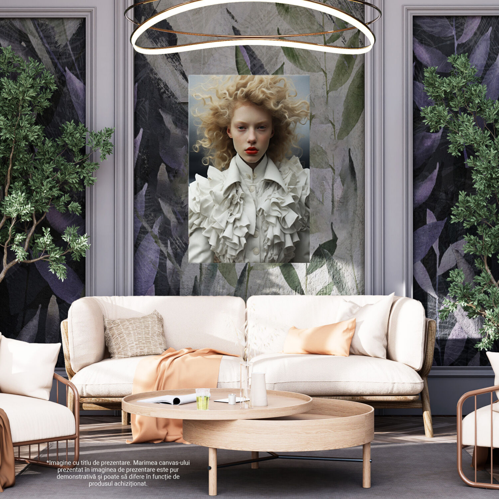 Tablou Canvas Fată în Rochie de Epocă | Pictură Digitală Albă, Marime 40x25CM [4]