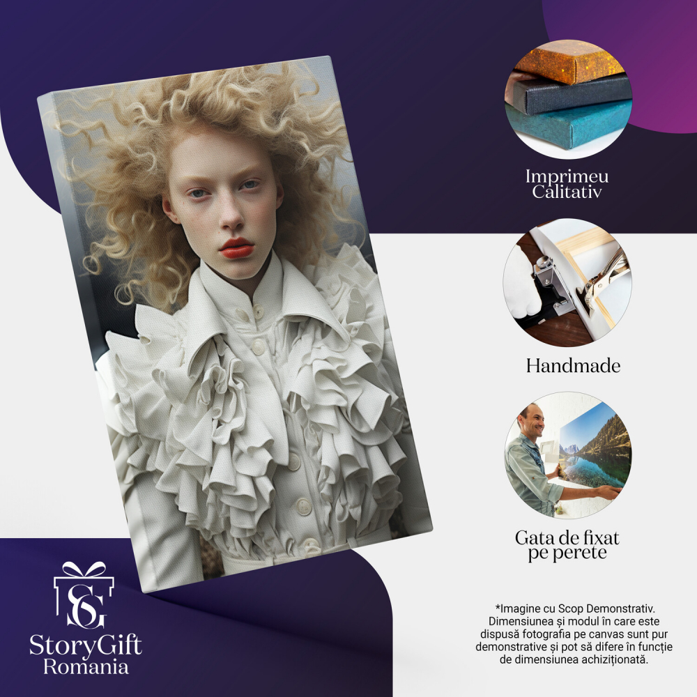 Tablou Canvas Fată în Rochie de Epocă | Pictură Digitală Albă, Marime 40x25CM [2]