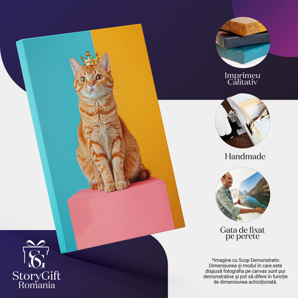 Tablou Canvas Pisica Americană cu Coroană - Pictură Digitală în Stil Jimmy Marble, Marime 40x25CM [2]