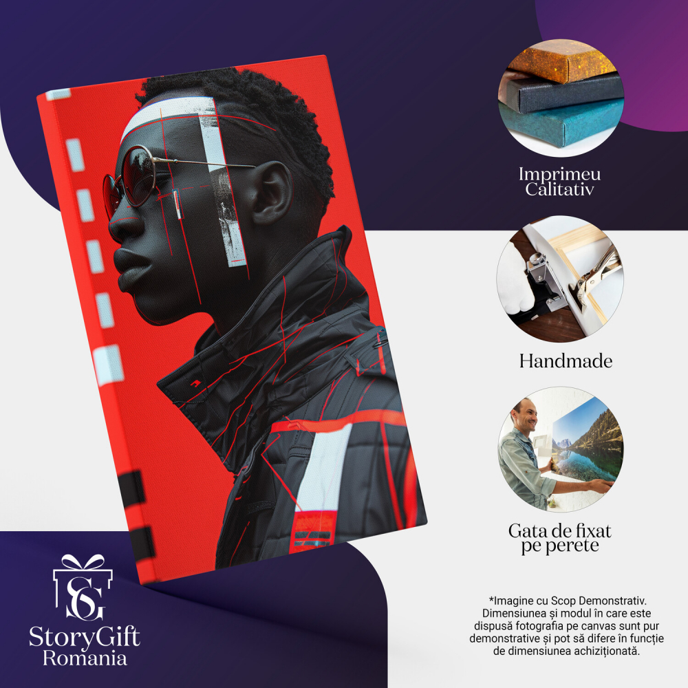 Tablou Canvas - Poziție Masculină pe Fundal Roșu cu Ochelari și Tunsoare Cool, Marime 40x25CM [2]