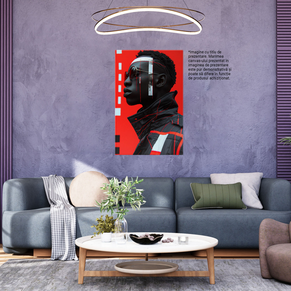 Tablou Canvas - Poziție Masculină pe Fundal Roșu cu Ochelari și Tunsoare Cool, Marime 40x25CM [3]
