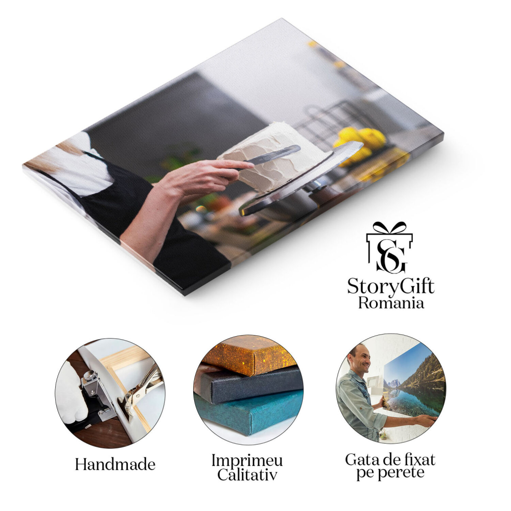 Tablou Canvas Pregatire profesionala de prajituri Un cofetar talentat lucreaza cu mesterie pentru a crea delicii dulci irezistibile. 40x25CM [2]