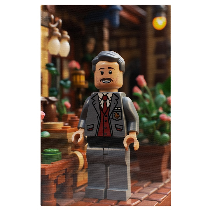 Tablou Canvas:  Pretty Man langa Ghiveci cu Trandafiri Roz intr-un Mediu Rural si Frumos Pictura Digitala 40x25CM [1]