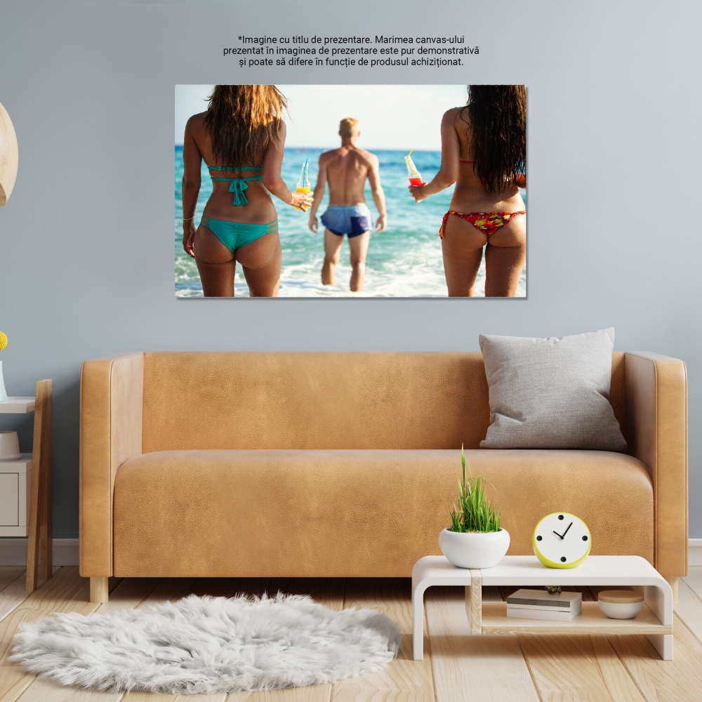 vacanțe la mare, prietenie, distracție pe plajă, energie pozitivă, timp petrecut împreună, zâmbete, amintiri de neuitat, atmosfera de vară, escapade, aventuri de vară, momente fericite, relaxare la soare, artă de vară, decor de vacanță, prieteni care se distrează, Marime 40x25CM [4]