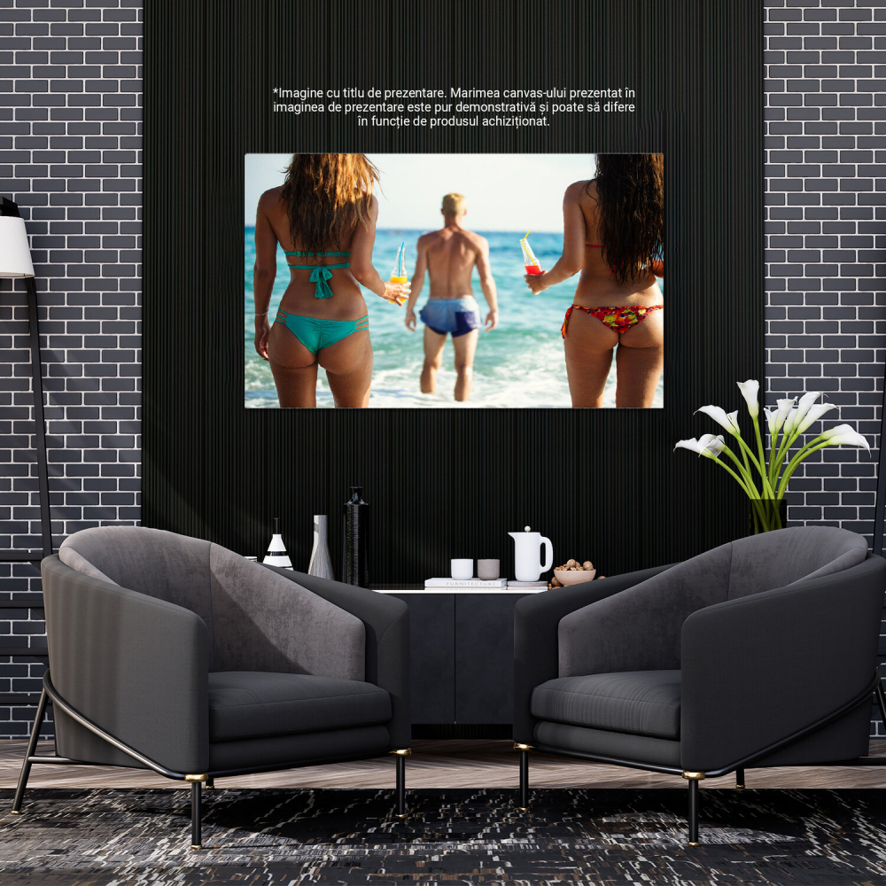 vacanțe la mare, prietenie, distracție pe plajă, energie pozitivă, timp petrecut împreună, zâmbete, amintiri de neuitat, atmosfera de vară, escapade, aventuri de vară, momente fericite, relaxare la soare, artă de vară, decor de vacanță, prieteni care se distrează, Marime 40x25CM [3]