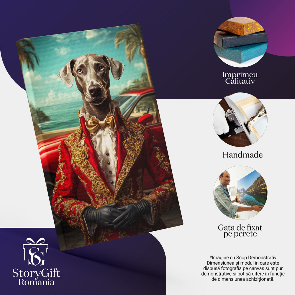  Tablou Canvas Personalizat Prinț În Ținută Roșie Cu Mașină VintageMarime 40x25CM [4]