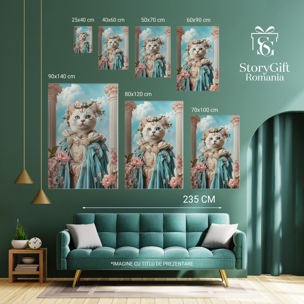  Tablou Canvas Personalizat Prințesa Regală Cu Ținută Albastră Și Coroană De Flori RozMarime 40x25CM [6]