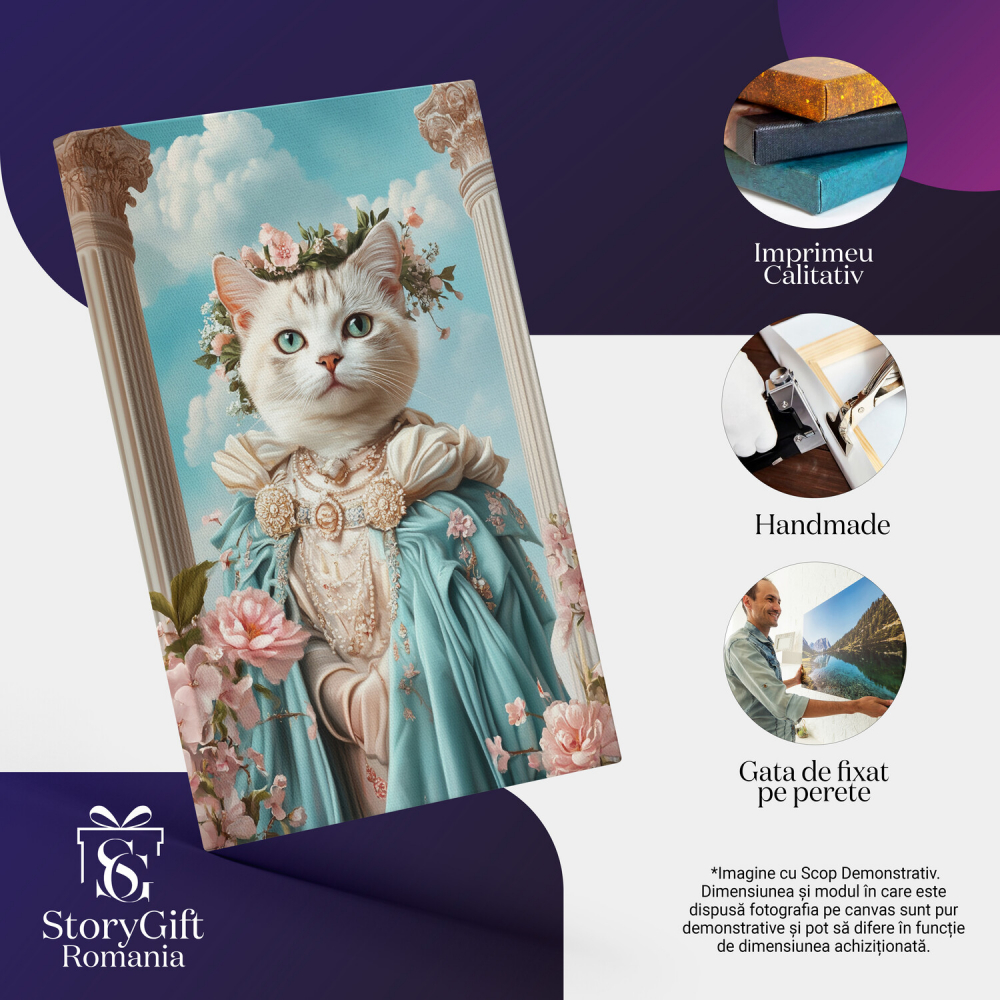  Tablou Canvas Personalizat Prințesa Regală Cu Ținută Albastră Și Coroană De Flori RozMarime 40x25CM [4]