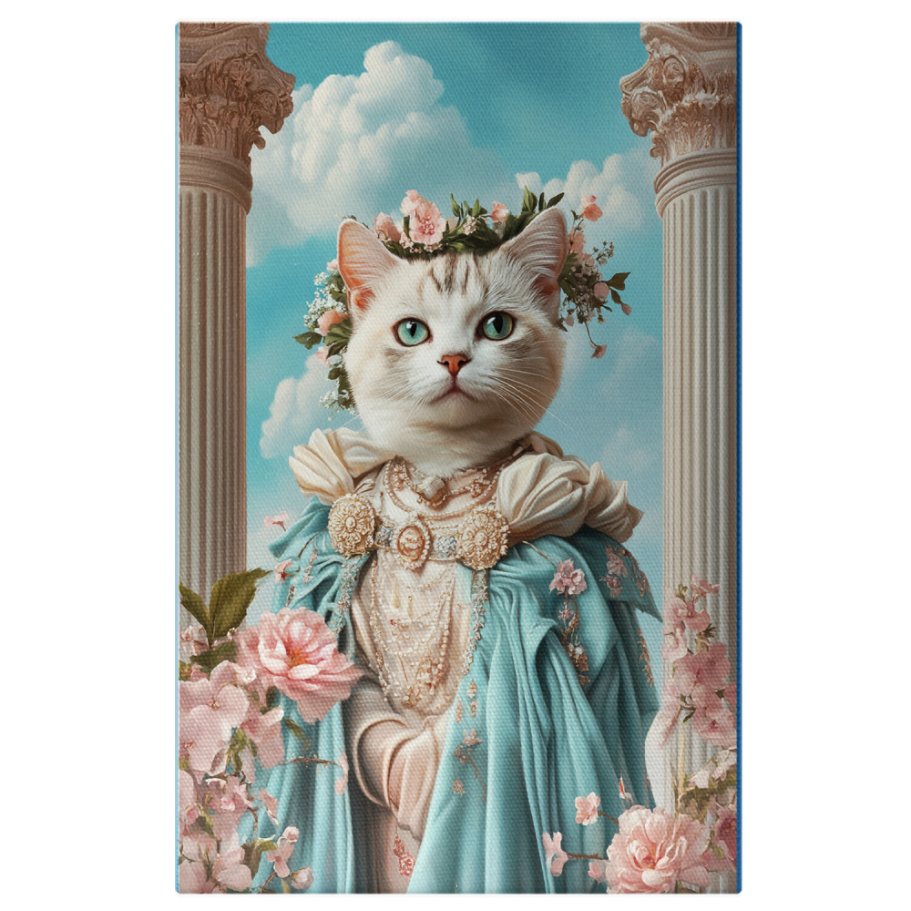  Tablou Canvas Personalizat Prințesa Regală Cu Ținută Albastră Și Coroană De Flori RozMarime 40x25CM [1]