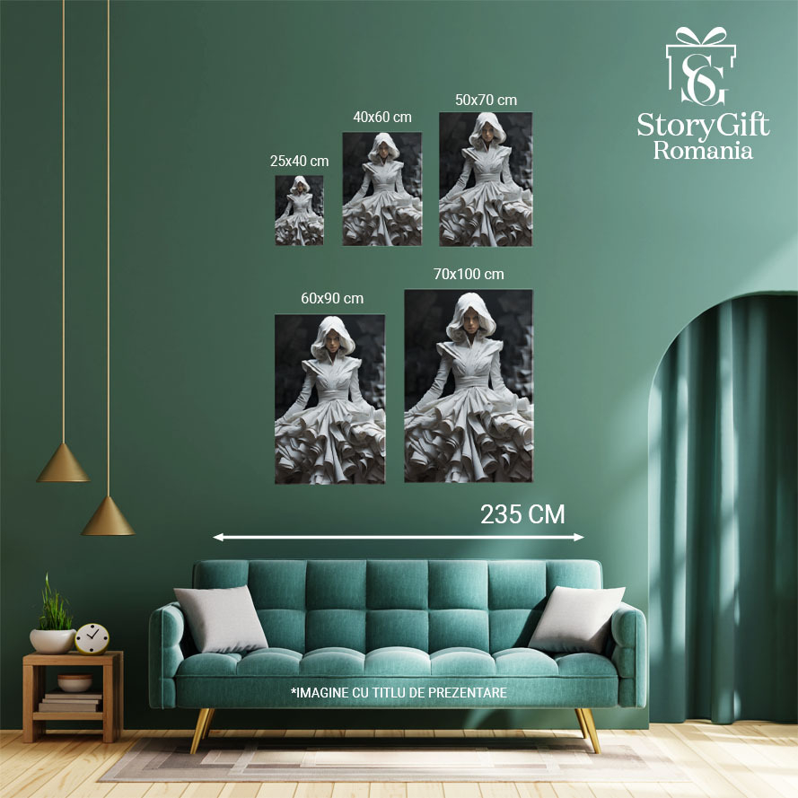 Tablou Canvas: Printesa in Alb si fundal negru  Accesorii de mireasa, Croiala costum, intuneric, Accesoriu de moda,  Pictura Digitala 40x25CM [4]