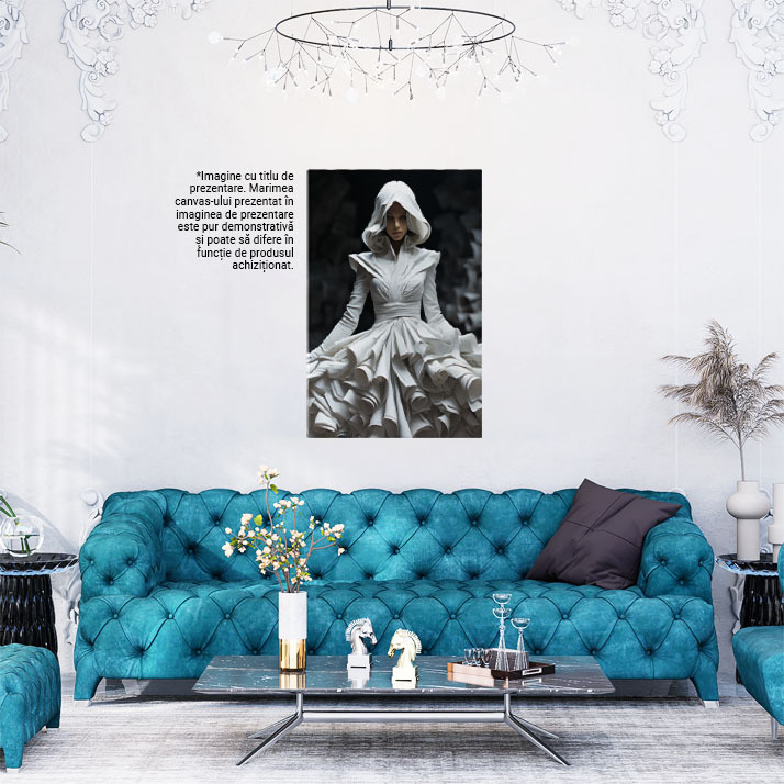 Tablou Canvas: Printesa in Alb si fundal negru  Accesorii de mireasa, Croiala costum, intuneric, Accesoriu de moda,  Pictura Digitala 40x25CM [2]