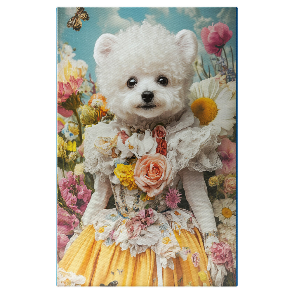 Tablou Canvas Personalizat - Animal în Costum de Prințesă cu Rochie Albă în Lan de Flori
Marime 70x50CM [1]