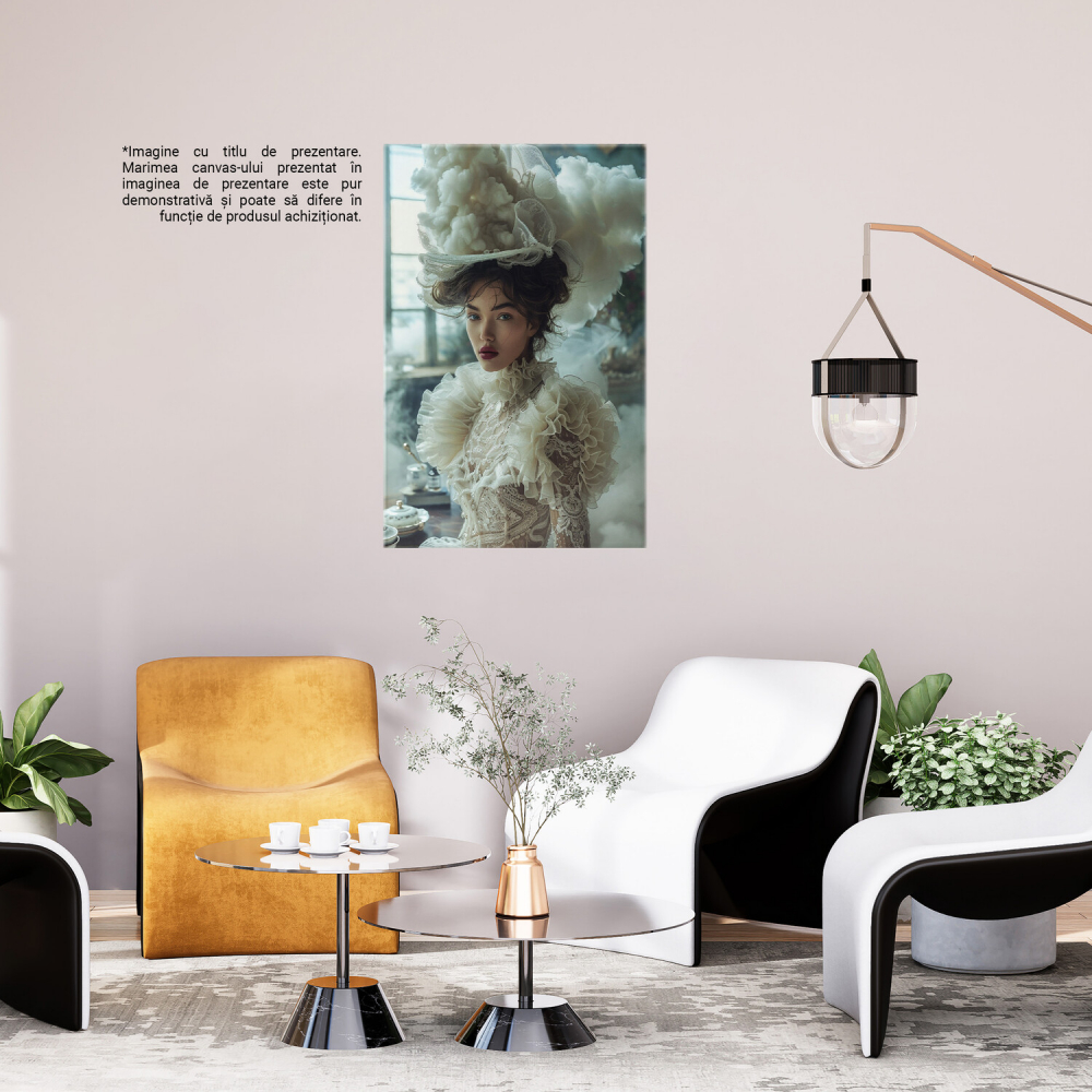 Prințesa la ceai în rochie albă cu detalii vestimentare excentrice, Marime 40x25CM [3]