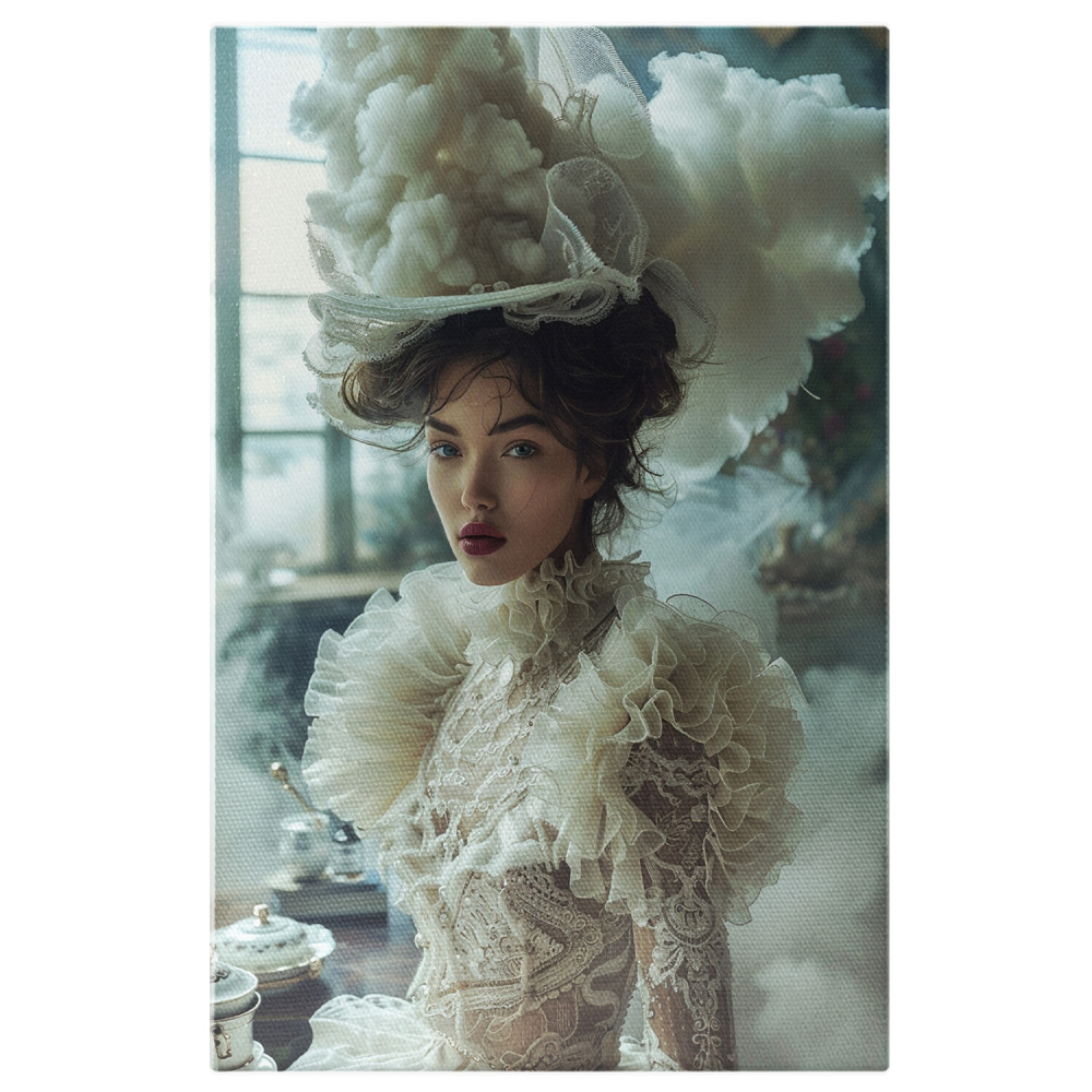 Prințesa la ceai în rochie albă cu detalii vestimentare excentrice, Marime 40x25CM [1]