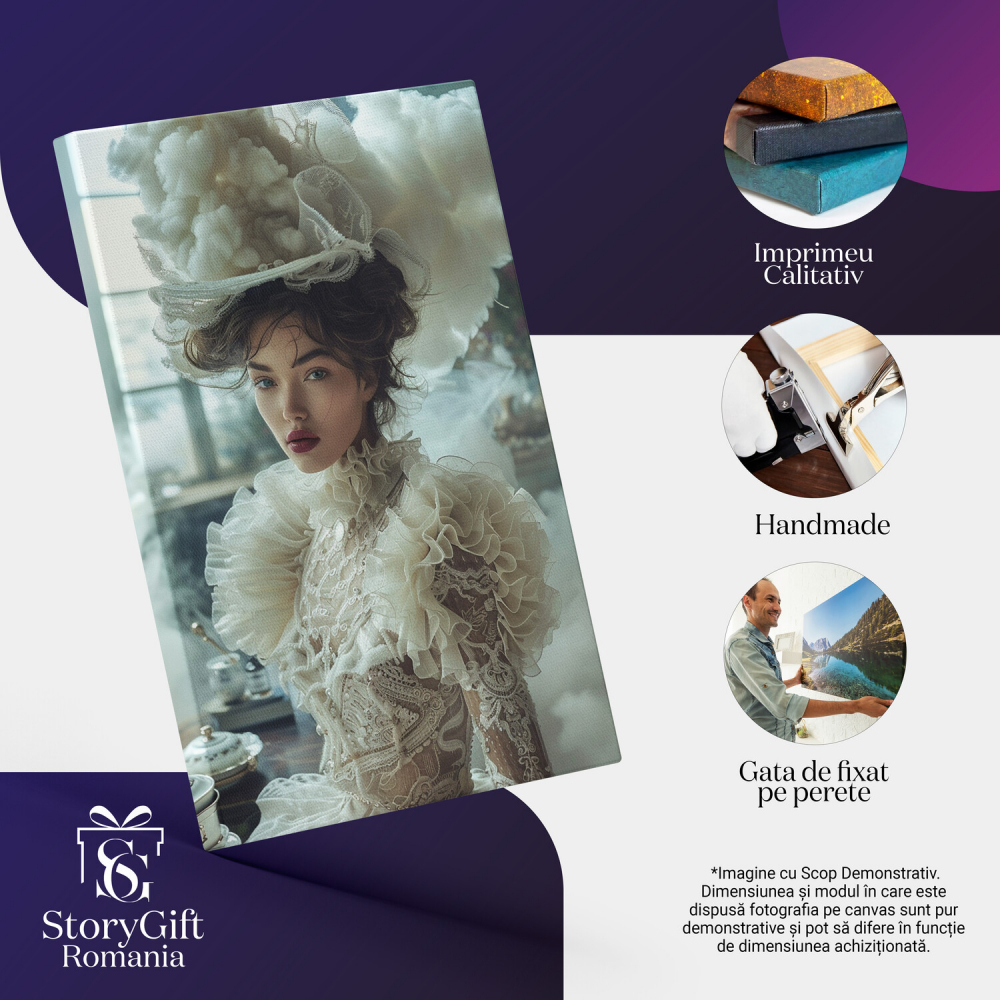 Prințesa la ceai în rochie albă cu detalii vestimentare excentrice, Marime 40x25CM [2]