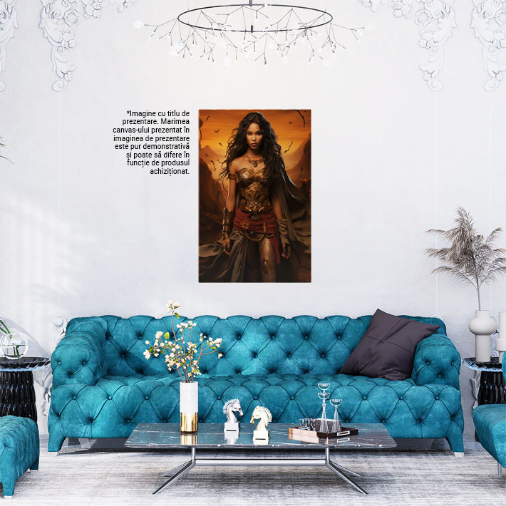 Tablou Canvas:  Printesa razboinica in armura aflata in pustietate si pregatita de lupta-portret feminin fantastic Pictura Digitala 40x25CM [2]