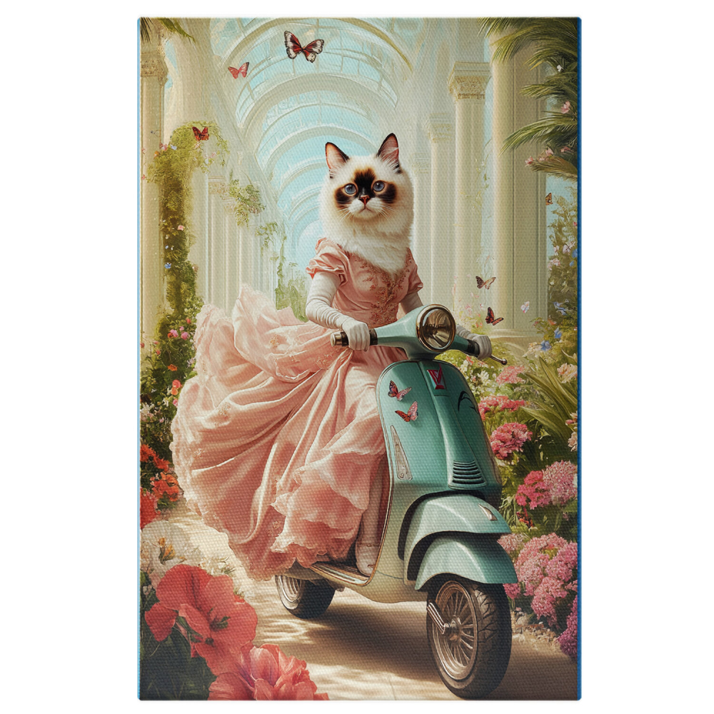  Tablou Canvas Personalizat Prințesă Regală Pe Scuter Vintage În Grădina CasteluluiMarime 40x25CM [1]