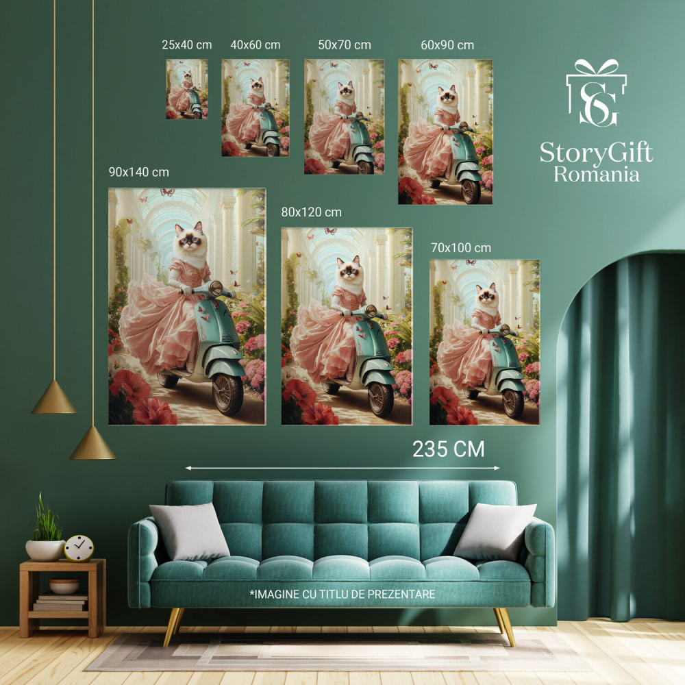  Tablou Canvas Personalizat Prințesă Regală Pe Scuter Vintage În Grădina CasteluluiMarime 40x25CM [6]