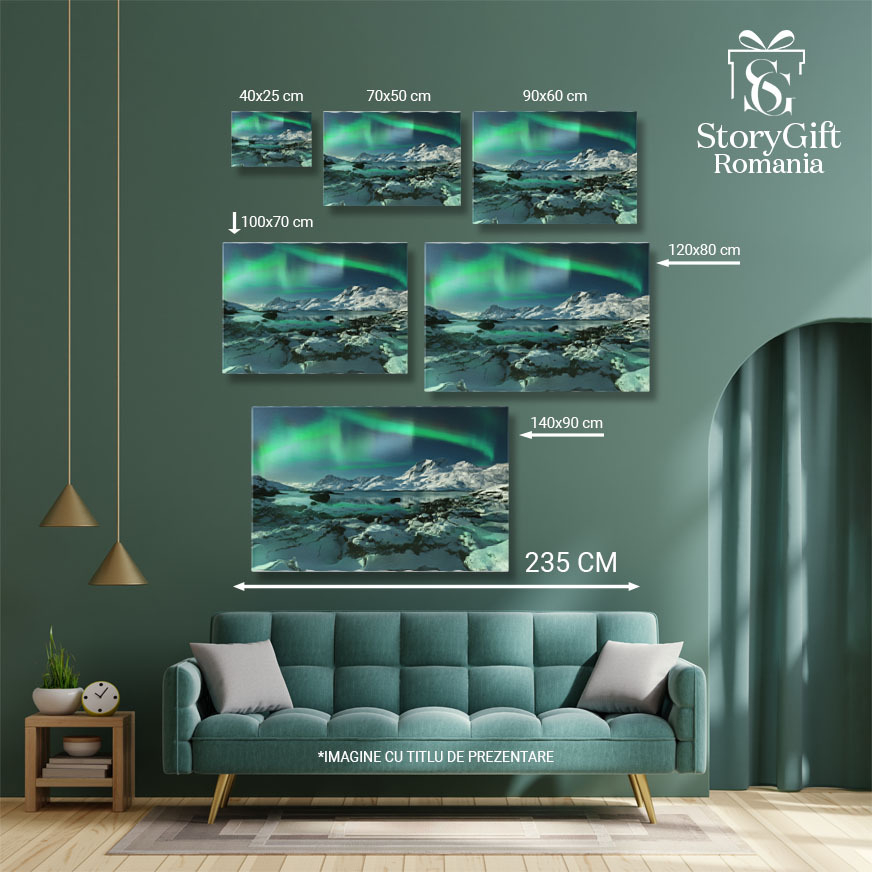 Tablou Canvas Priveliste de Iarna la Sundstraumen Strait in Noapte Norvegia, Iarna, Apa, Munti, Noapte 1885 40x25CM [5]