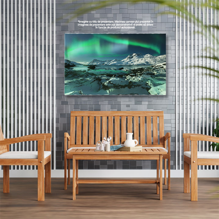 Tablou Canvas Priveliste de Iarna la Sundstraumen Strait in Noapte Norvegia, Iarna, Apa, Munti, Noapte 1885 40x25CM [3]