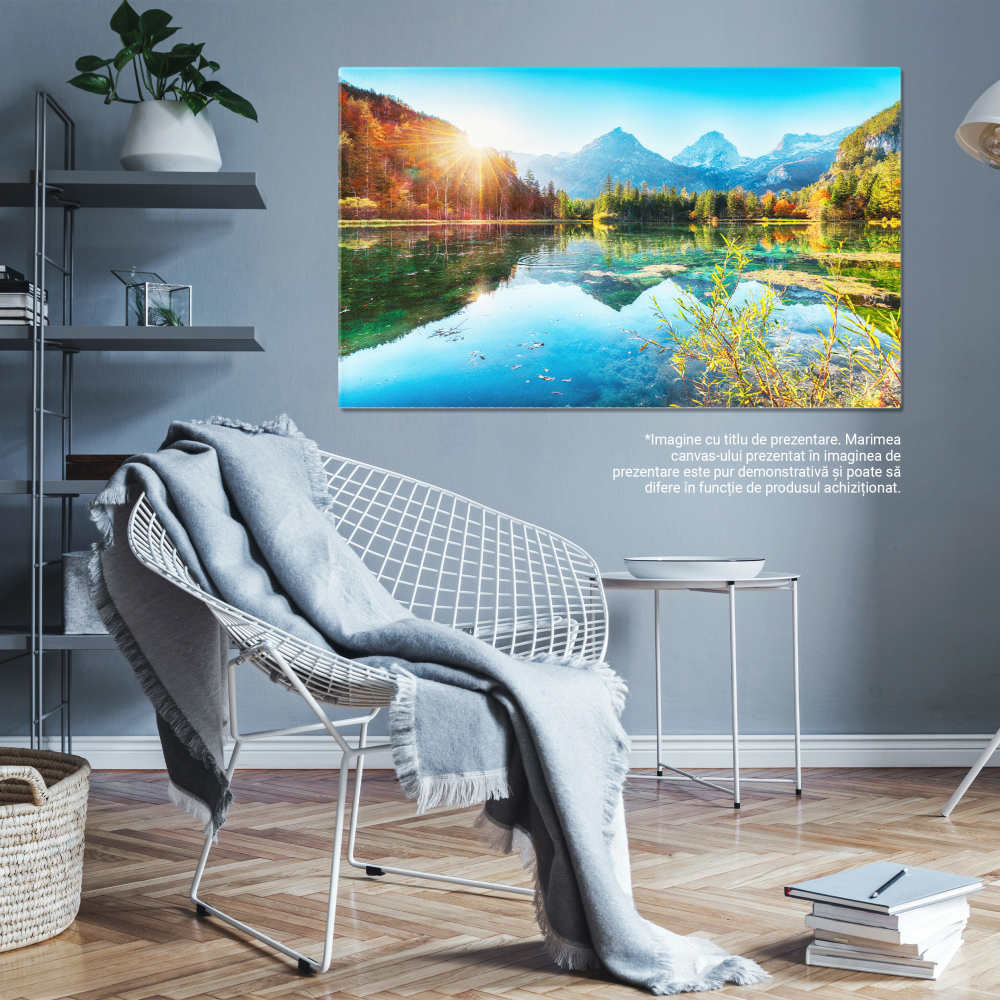 Tablou Canvas Priveliste de Toamna Uimitor la Lacul Schiederweiher, Alpii natura, toamna, lac, Alpi, peisaj. 40x25CM [5]