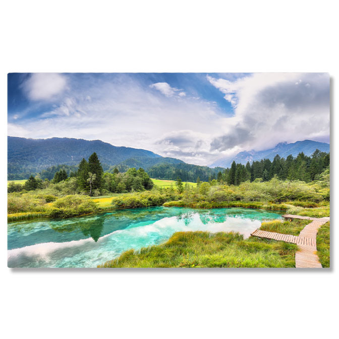 Tablou Canvas Priveliste Fabuloasa de Vara la Lacul Zelenci Slovenia, Natura, Munti Juliani, Vacanta, Apa 1872 40x25CM [1]