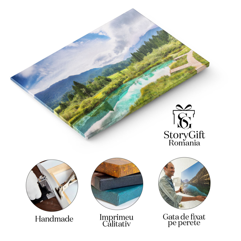 Tablou Canvas Priveliste Fabuloasa de Vara la Lacul Zelenci Slovenia, Natura, Munti Juliani, Vacanta, Apa 1872 40x25CM [2]