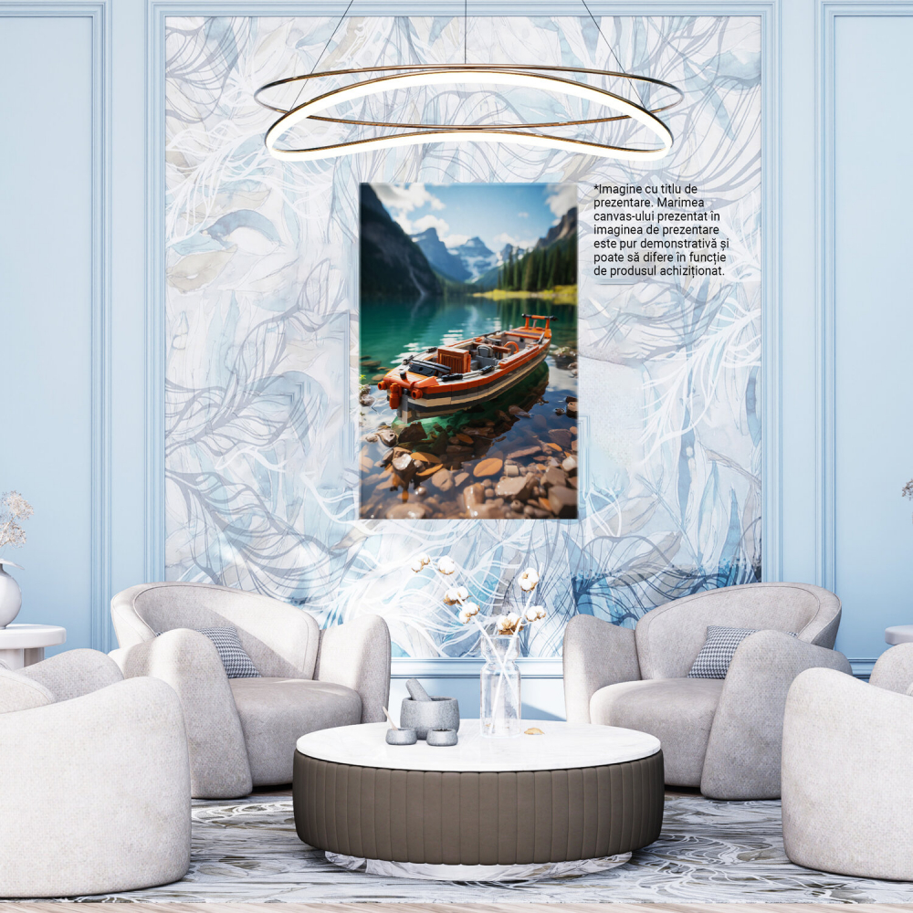 Tablou Canvas - Priveliste Lac Între Munți cu Barcă de Salvamari, Marime 40x25CM [4]