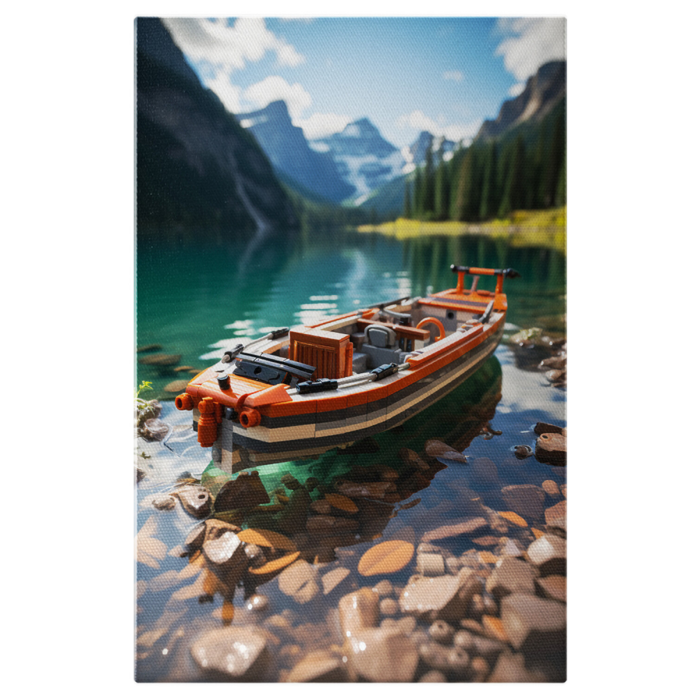 Tablou Canvas - Priveliste Lac Între Munți cu Barcă de Salvamari, Marime 40x25CM [1]