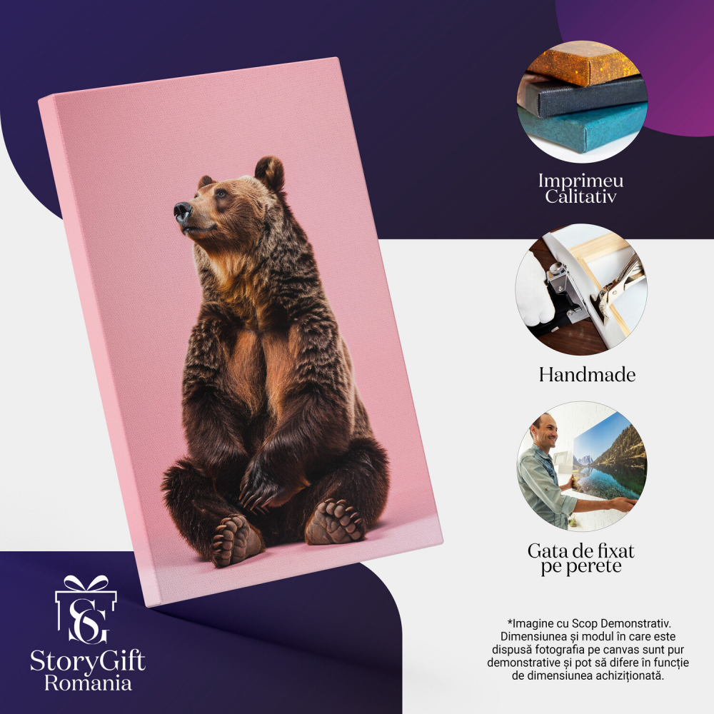 Tablou Canvas Privire Artistică Spre Cer - Urs Grizzly în Calm și Fericire, Marime 40x25CM [2]