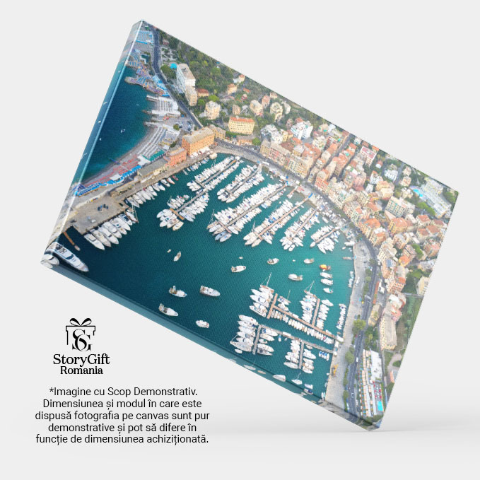 Tablou Canvas Privire de sus asupra unui port cu nave maritime ancorate si iahturi, o imagine pitoreasca ce reda atmosfera marina si agitata a portului Ligurian. 40x25CM [4]