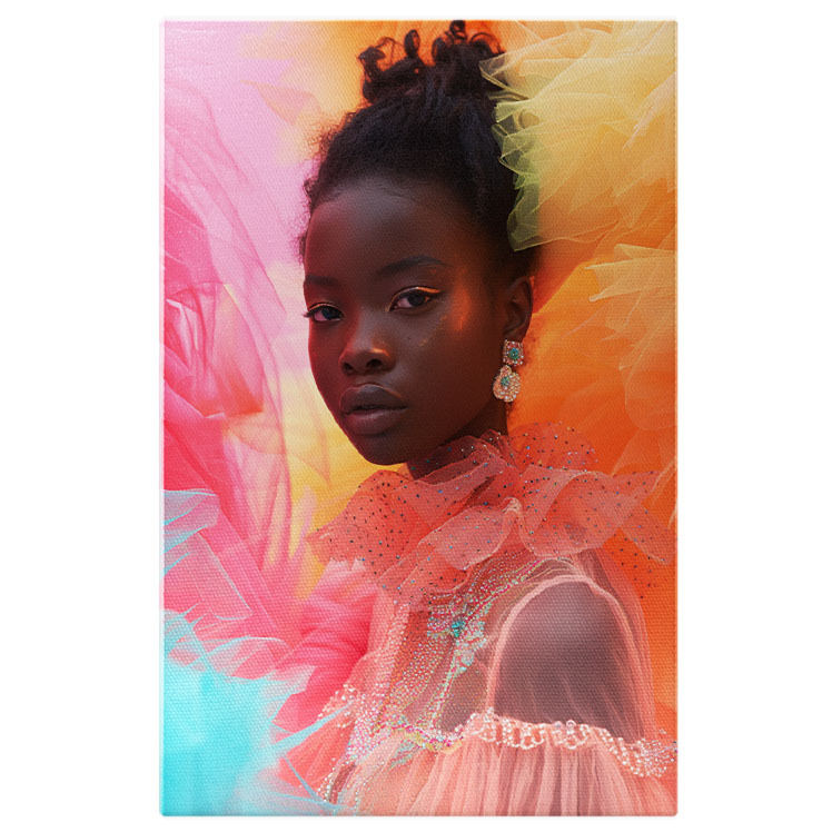 Tablou Canvas Privirea Care Reflectă o Lume Diversă Portretul Femeii cu Rochie Colorată , Pictura Digitala 40x25CM [1]