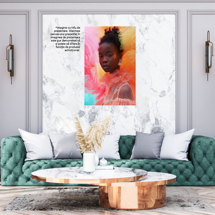 Tablou Canvas Privirea Care Reflectă o Lume Diversă Portretul Femeii cu Rochie Colorată , Pictura Digitala 40x25CM [2]