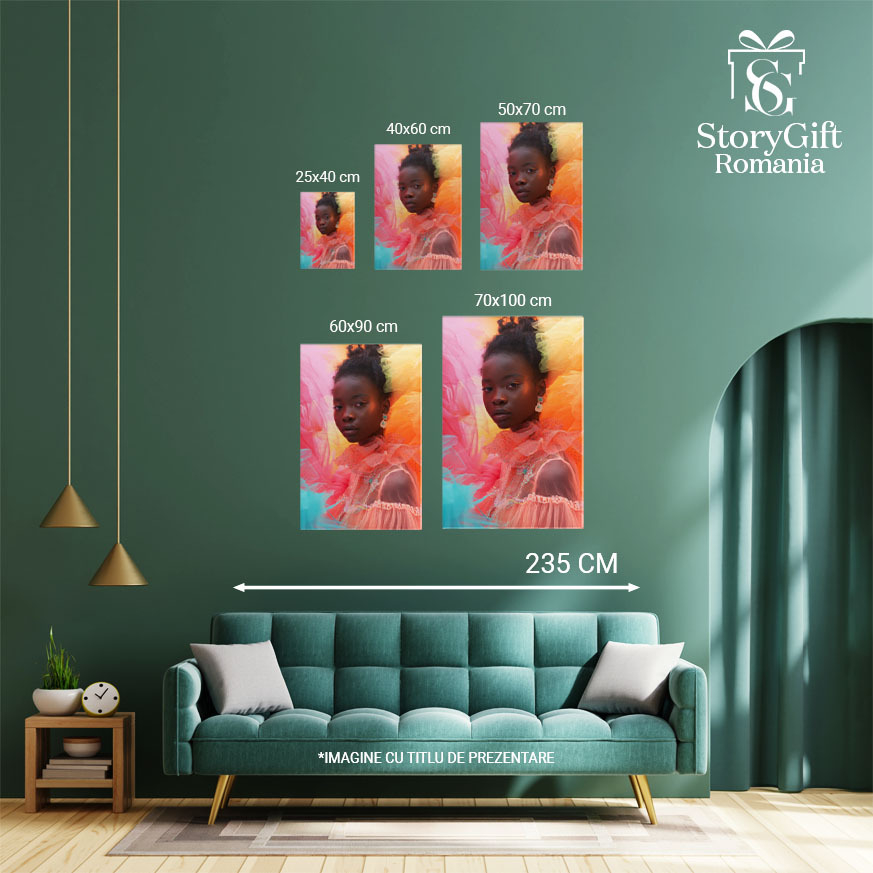 Tablou Canvas Privirea Care Reflectă o Lume Diversă Portretul Femeii cu Rochie Colorată , Pictura Digitala 40x25CM [4]