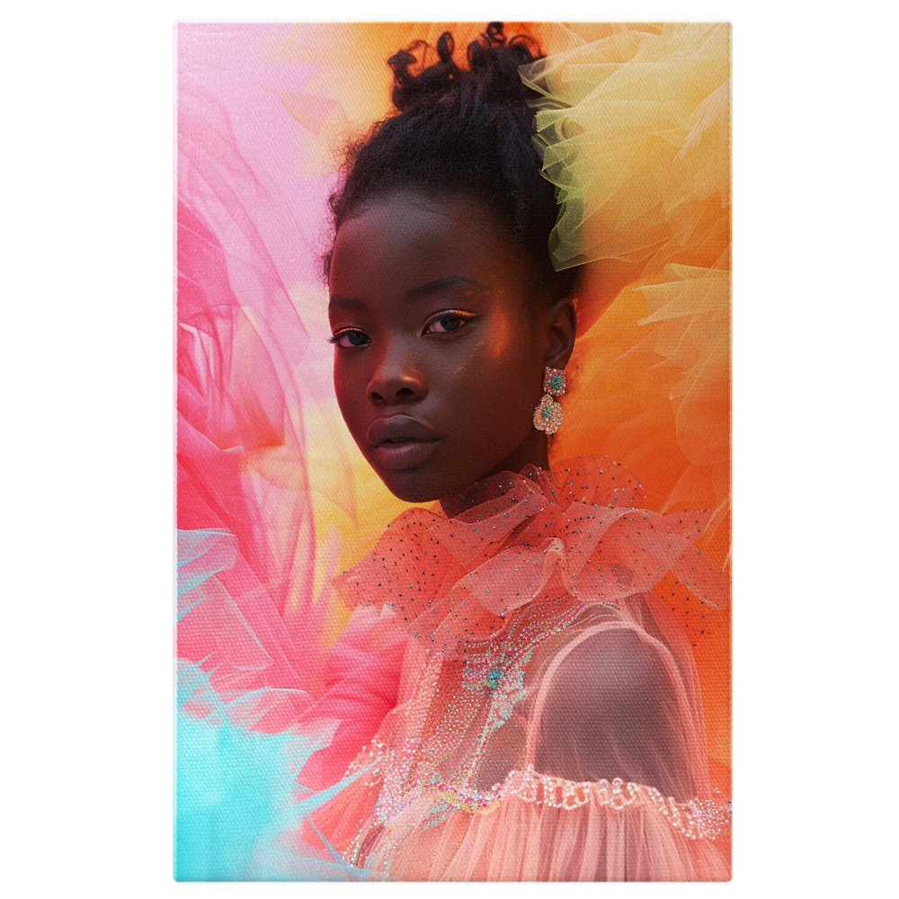 Privirea care Reflectă o Lume Diversă - Portretul Femeii cu Rochie Colorată - Pictură Digitală, Marime 40x25CM [1]