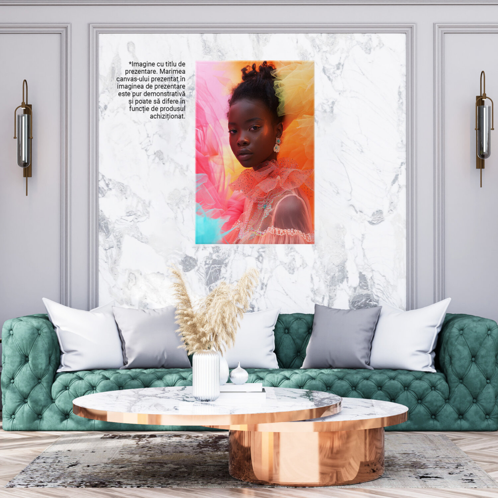 Privirea care Reflectă o Lume Diversă - Portretul Femeii cu Rochie Colorată - Pictură Digitală, Marime 40x25CM [3]