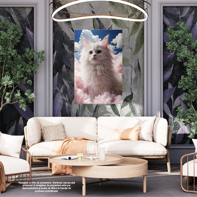 Tablou Canvas: Privirea Chihlimbărie a Pisicii Rătăcitoare printre Fulgii de Nori Pufoși Pictura Digitala 40x25CM [2]