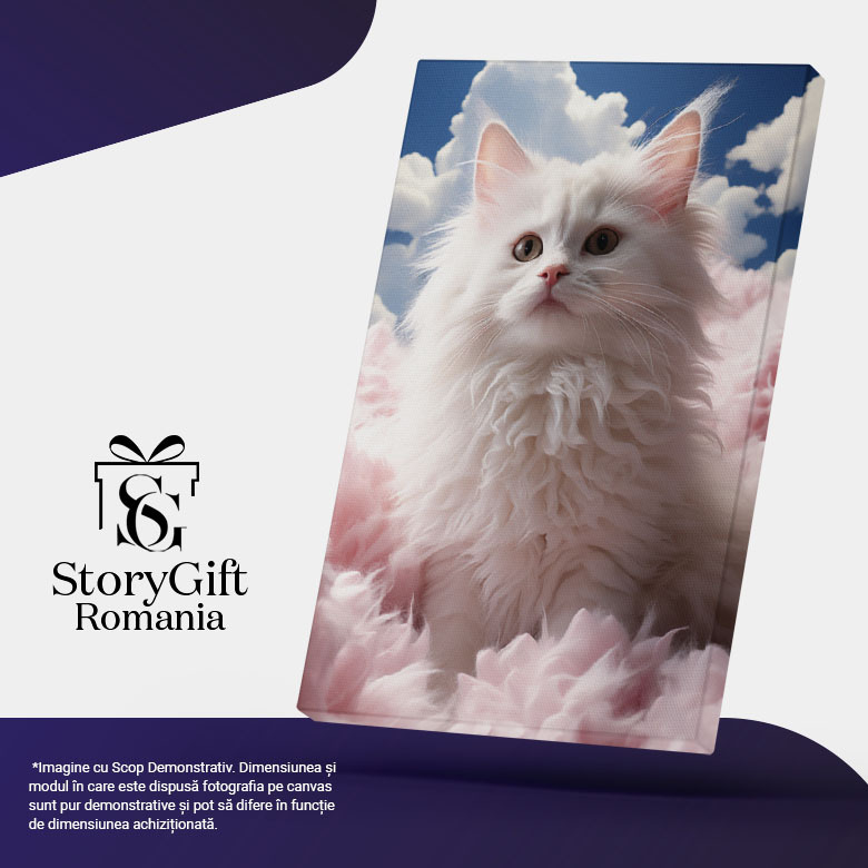 Tablou Canvas: Privirea Chihlimbărie a Pisicii Rătăcitoare printre Fulgii de Nori Pufoși Pictura Digitala 40x25CM [5]