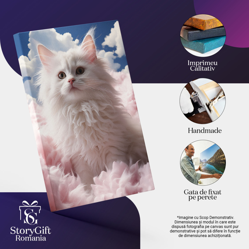 Tablou Canvas: Privirea Chihlimbărie a Pisicii Rătăcitoare printre Fulgii de Nori Pufoși Pictura Digitala 40x25CM [3]