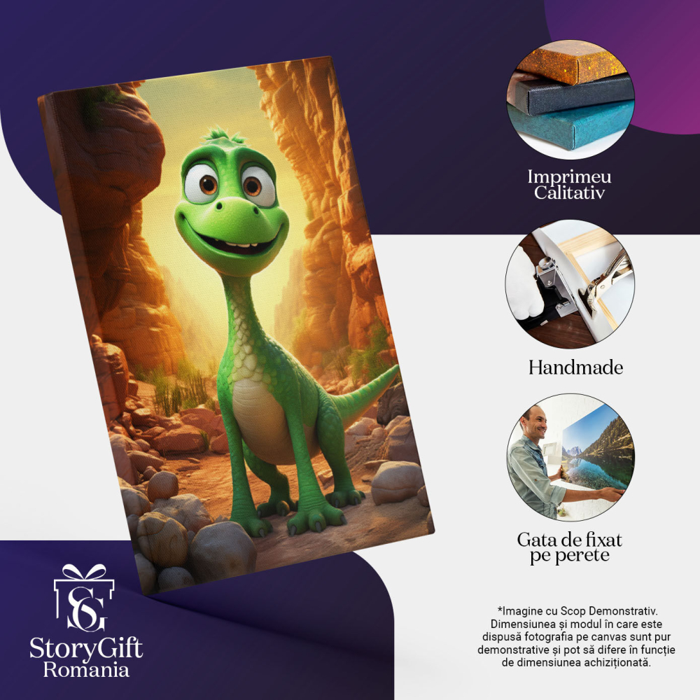 Tablou Canvas:  Pui de Dinozaur, Verde- Personaj pentru Copii Pictura Digitala 40x25CM [3]