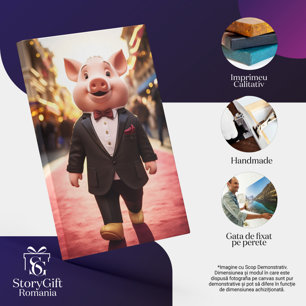 Purceluș în Costum Negru pe Covor Roșu - Pictură Digitală pentru Copii, Marime 40x25CM [2]